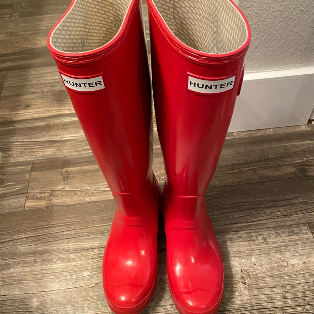 Red glossy Hunter boots